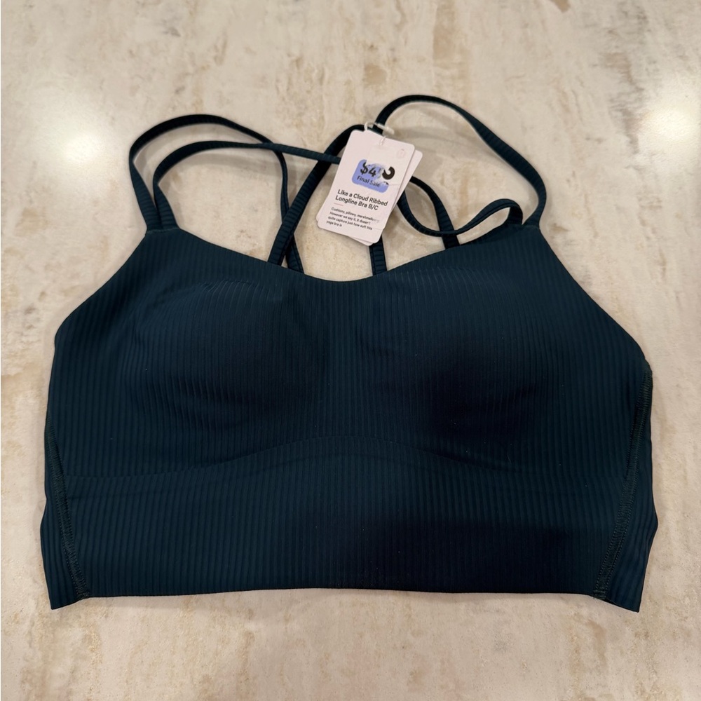Lululemon Like a Cloud Ribbed Longline Bra size‎ 4 B/C Cup NWT Indochine Blue